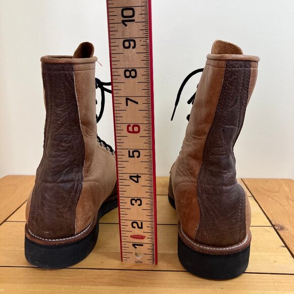 Brahma Leather Lace-Up Boots Roper Western Kiltie Fringe Two-Tone Brown - Picture 3 of 7